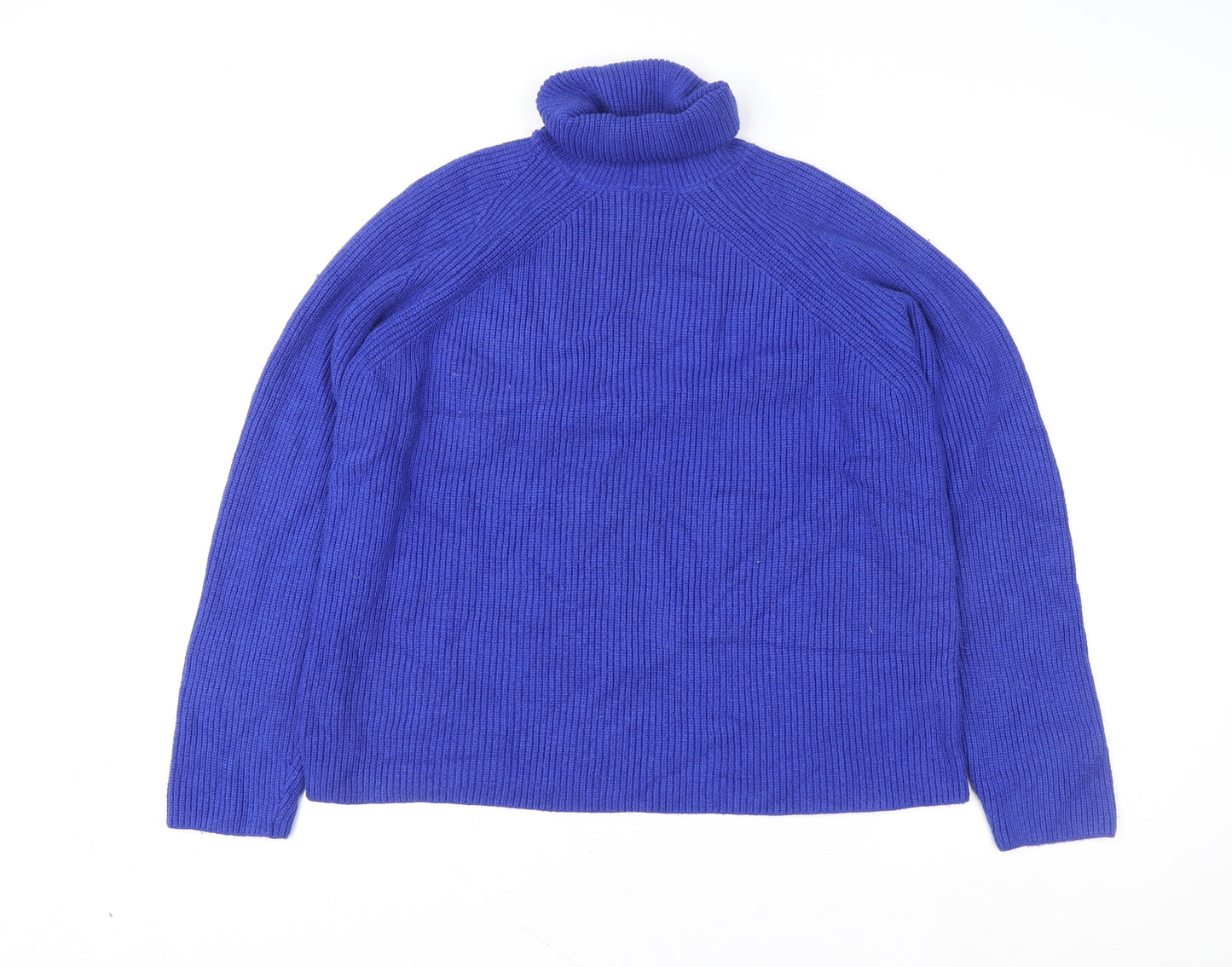 Marks and Spencer Women Blue Roll Neck Ribbed Knit Pullover Sweater M