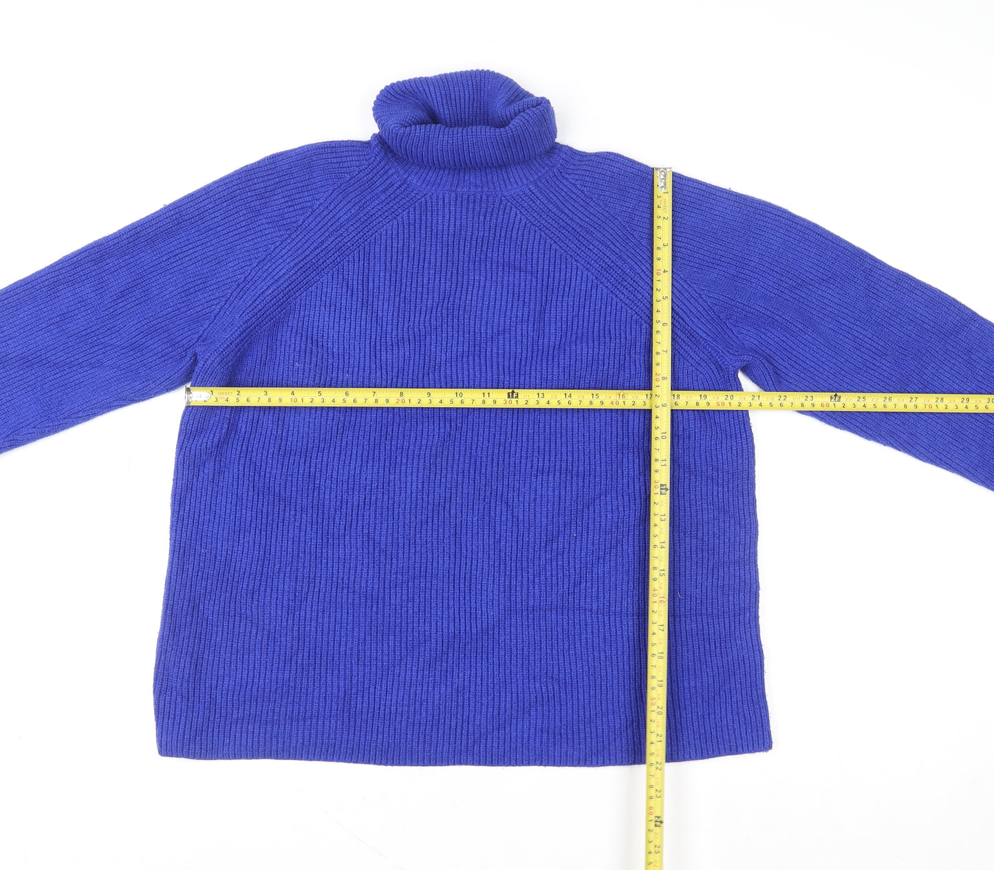 Marks and Spencer Women Blue Roll Neck Ribbed Knit Pullover Sweater M