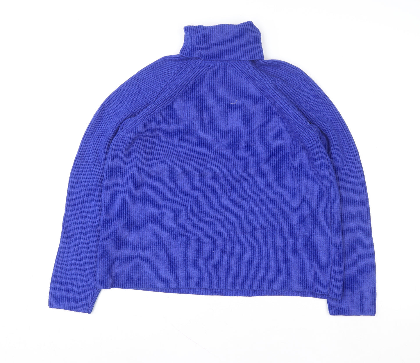 Marks and Spencer Women Blue Roll Neck Ribbed Knit Pullover Sweater M