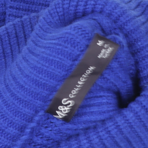 Marks and Spencer Women Blue Roll Neck Ribbed Knit Pullover Sweater M