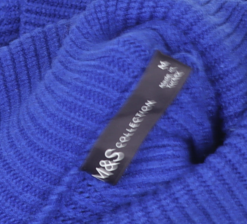 Marks and Spencer Women Blue Roll Neck Ribbed Knit Pullover Sweater M