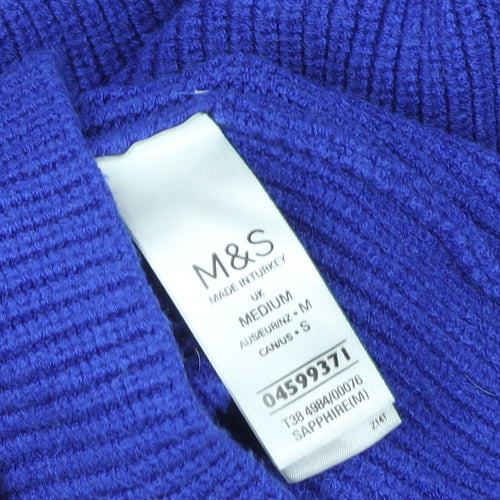 Marks and Spencer Women Blue Roll Neck Ribbed Knit Pullover Sweater M