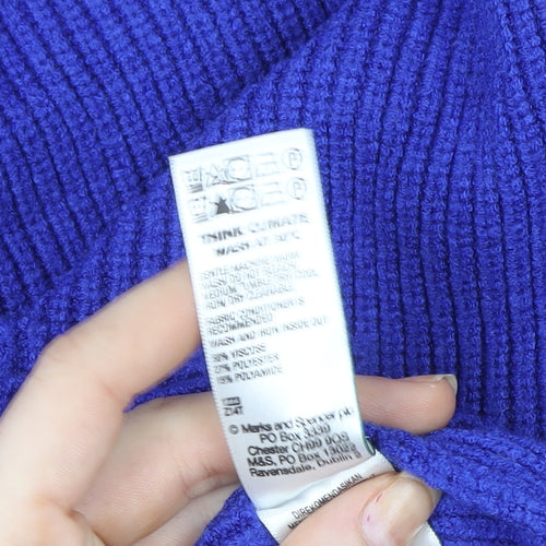 Marks and Spencer Women Blue Roll Neck Ribbed Knit Pullover Sweater M