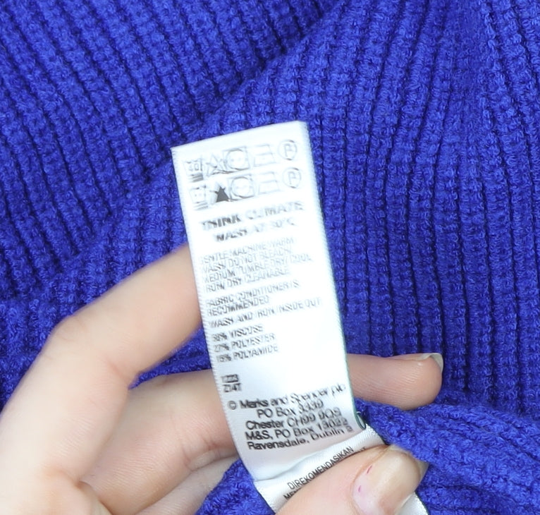 Marks and Spencer Women Blue Roll Neck Ribbed Knit Pullover Sweater M