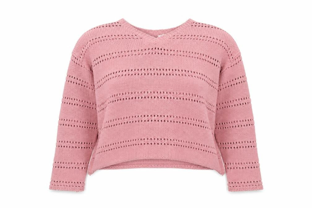 Front view of Thought Women Pink Organic Cotton Knitted Pullover Sweater, size 12