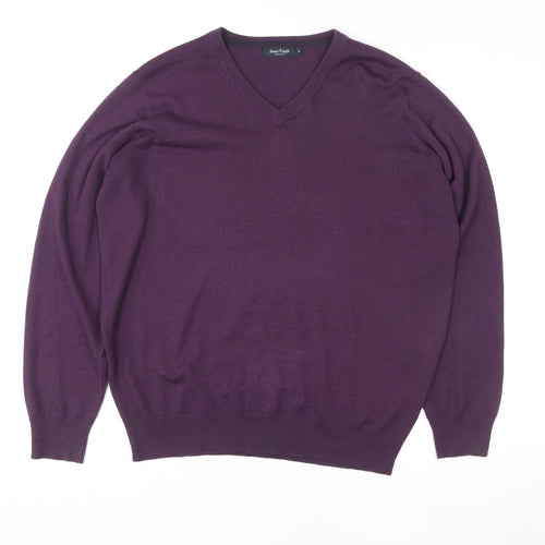 James Pringle Men's Purple V-Neck Acrylic Knit Pullover Jumper Size M