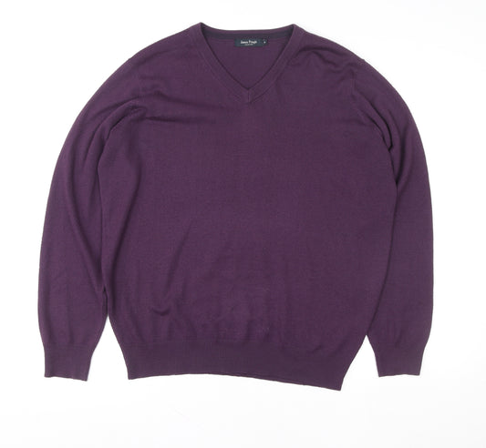 James Pringle Men's Purple V-Neck Acrylic Knit Pullover Jumper Size M