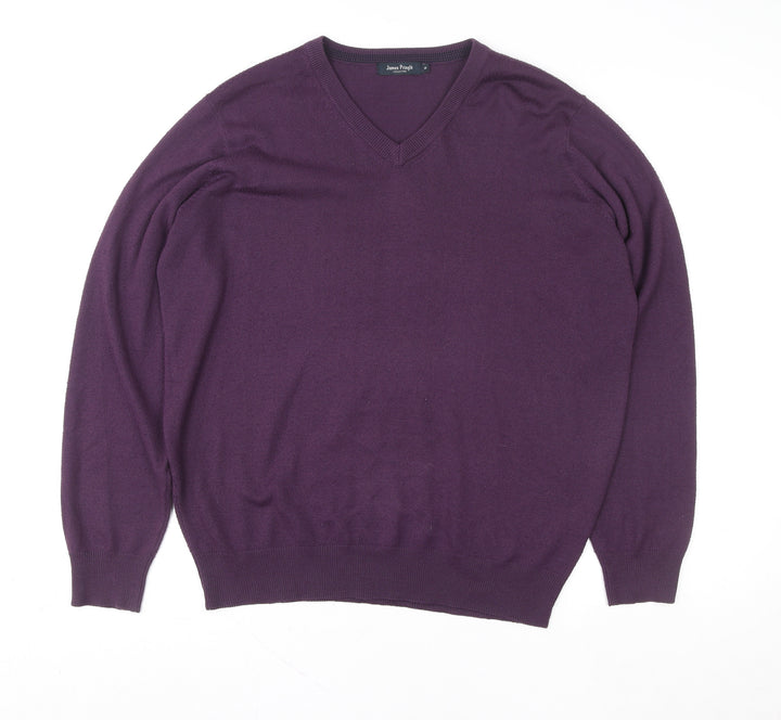 James Pringle Men's Purple V-Neck Acrylic Knit Pullover Jumper Size M