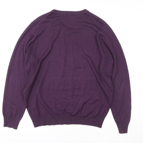 James Pringle Men's Purple V-Neck Acrylic Knit Pullover Jumper Size M