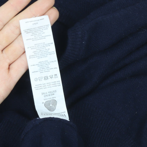 WoolOvers Womens Navy Blue Crew Neck Merino Wool Pullover M