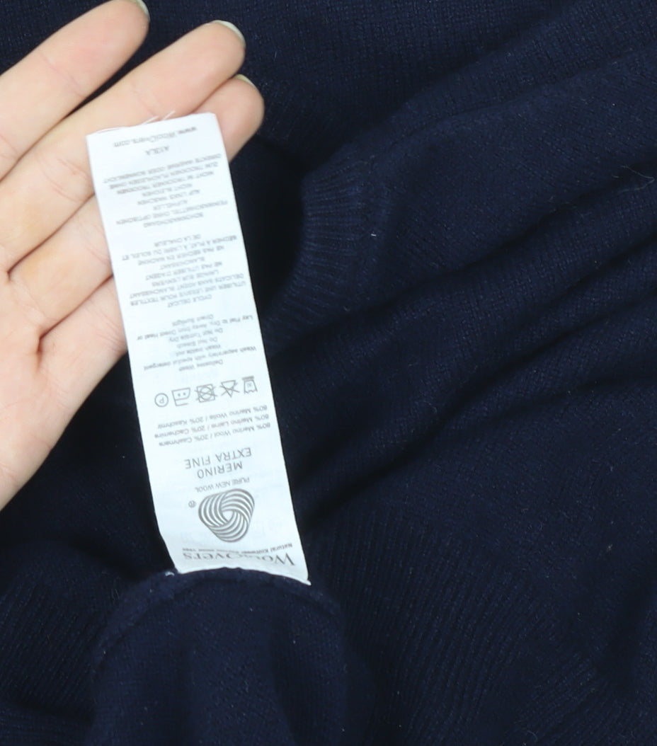 WoolOvers Womens Navy Blue Crew Neck Merino Wool Pullover M