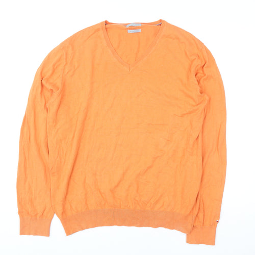 Maddison Women’s Orange V-Neck Pullover Sweater L 100% Cotton