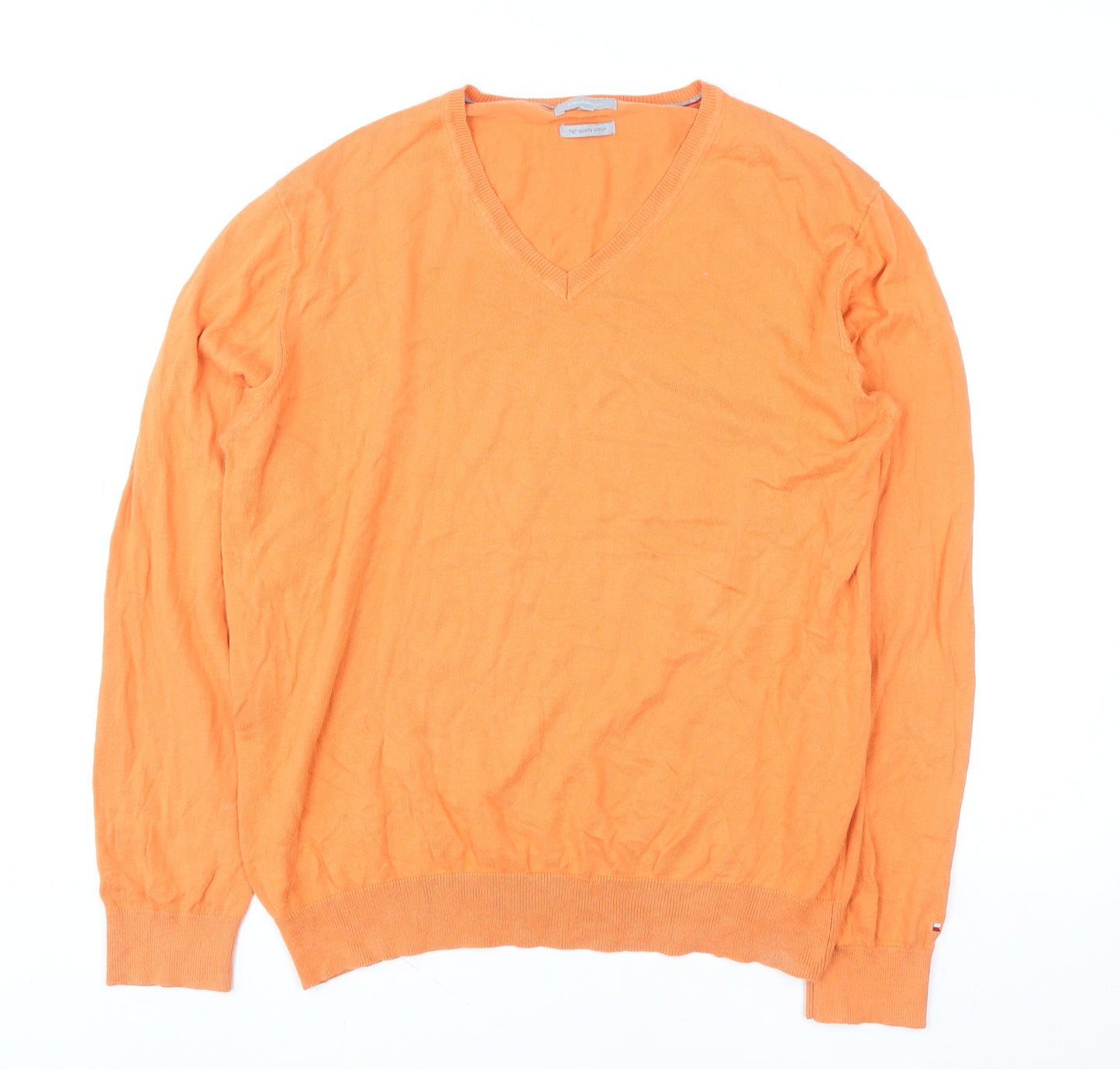 Maddison Women’s Orange V-Neck Pullover Sweater L 100% Cotton