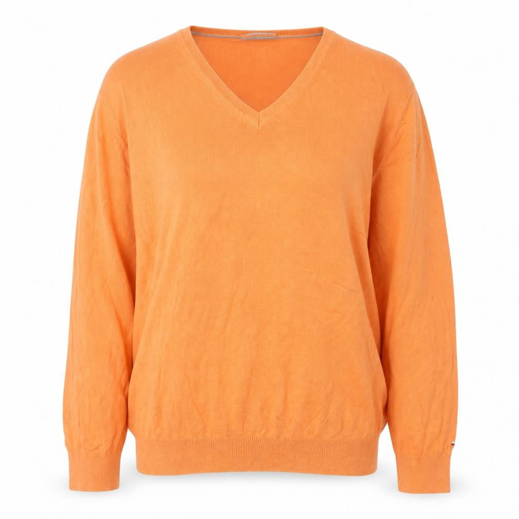 Front view of Maddison Women’s Orange V-Neck Pullover Sweater L 100% Cotton