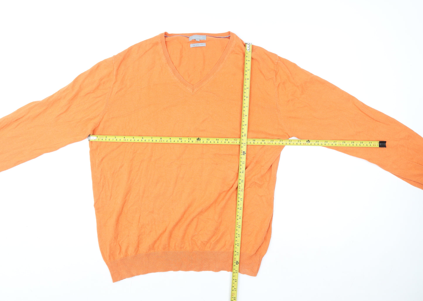 Maddison Women’s Orange V-Neck Pullover Sweater L 100% Cotton