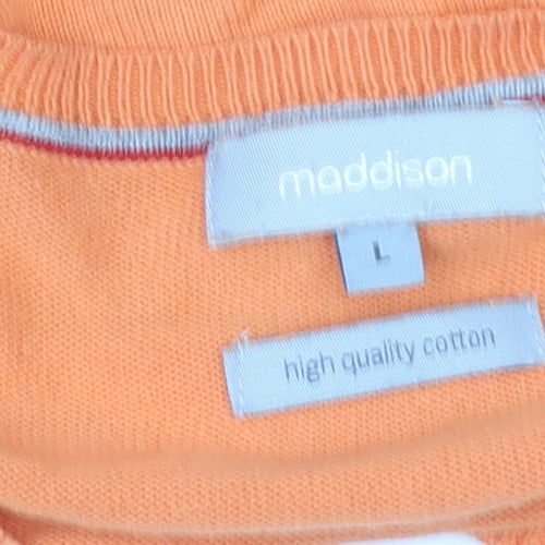 Maddison Women’s Orange V-Neck Pullover Sweater L 100% Cotton