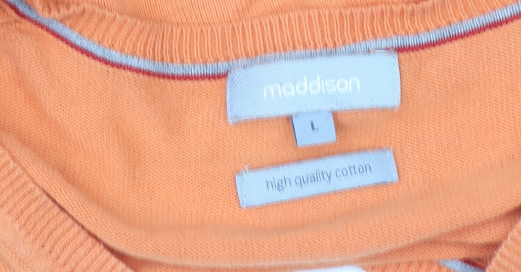 Maddison Women’s Orange V-Neck Pullover Sweater L 100% Cotton