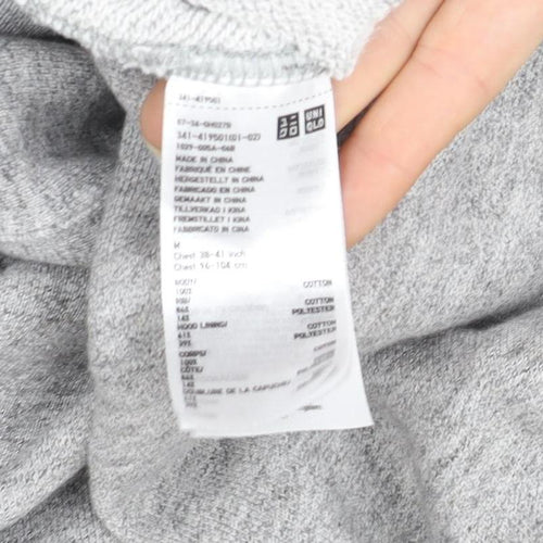 Uniqlo Men's Grey Pullover Hoodie M Soft Cotton Blend