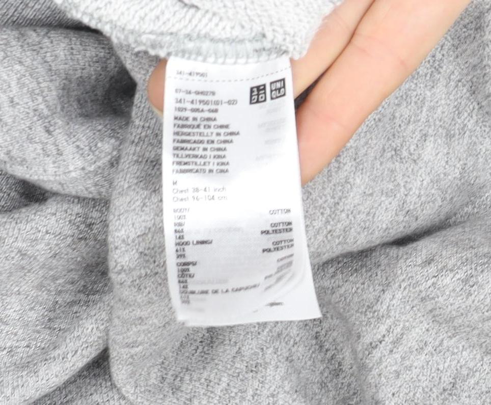 Uniqlo Men's Grey Pullover Hoodie M Soft Cotton Blend