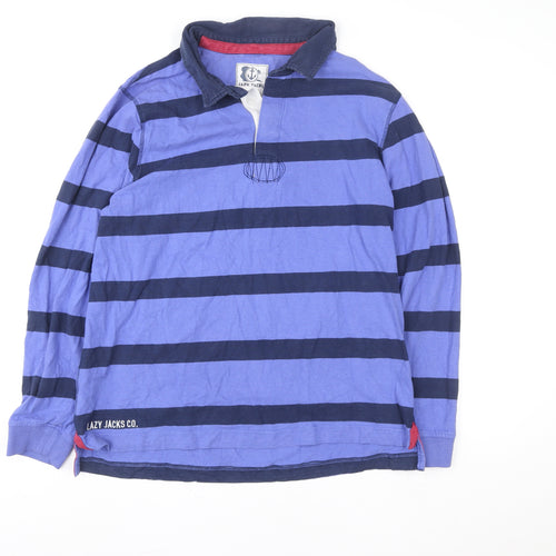 Lazy Jacks Women Blue Striped Cotton Pullover Sweatshirt UK L