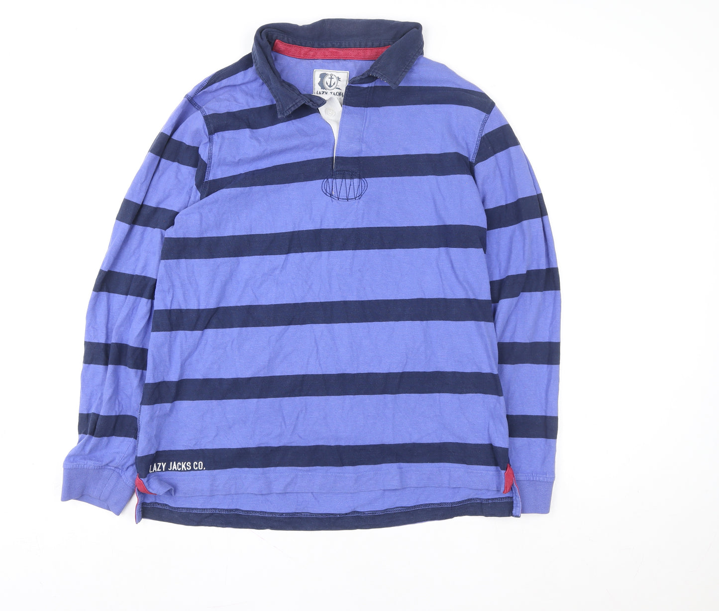 Lazy Jacks Women Blue Striped Cotton Pullover Sweatshirt UK L