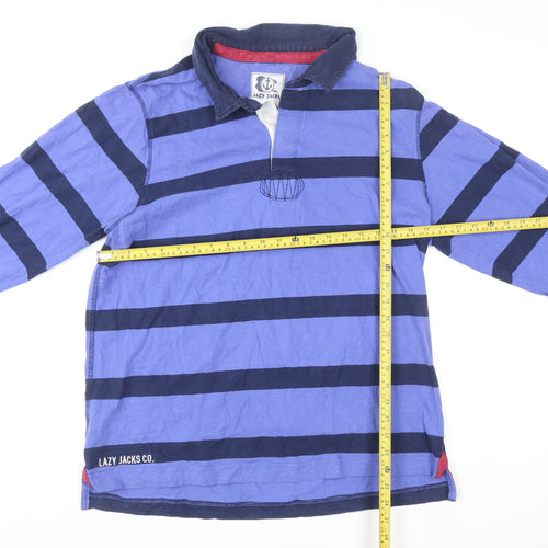 Lazy Jacks Women Blue Striped Cotton Pullover Sweatshirt UK L