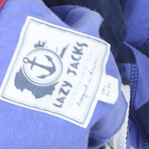 Lazy Jacks Women Blue Striped Cotton Pullover Sweatshirt UK L