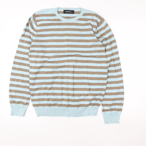 Topman Men's Brown Blue Striped Pullover Sweatshirt Size S