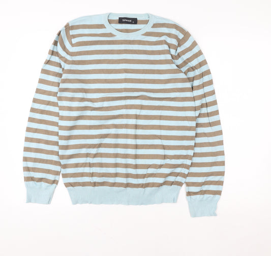 Topman Men's Brown Blue Striped Pullover Sweatshirt Size S
