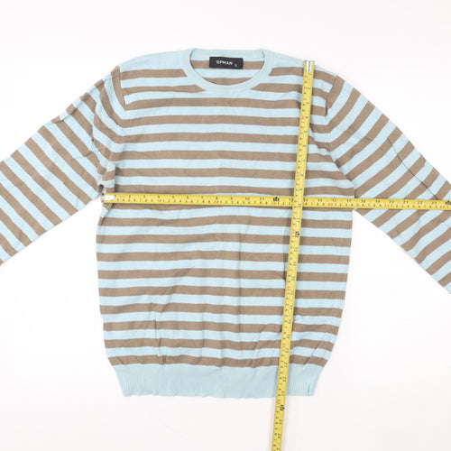 Topman Men's Brown Blue Striped Pullover Sweatshirt Size S