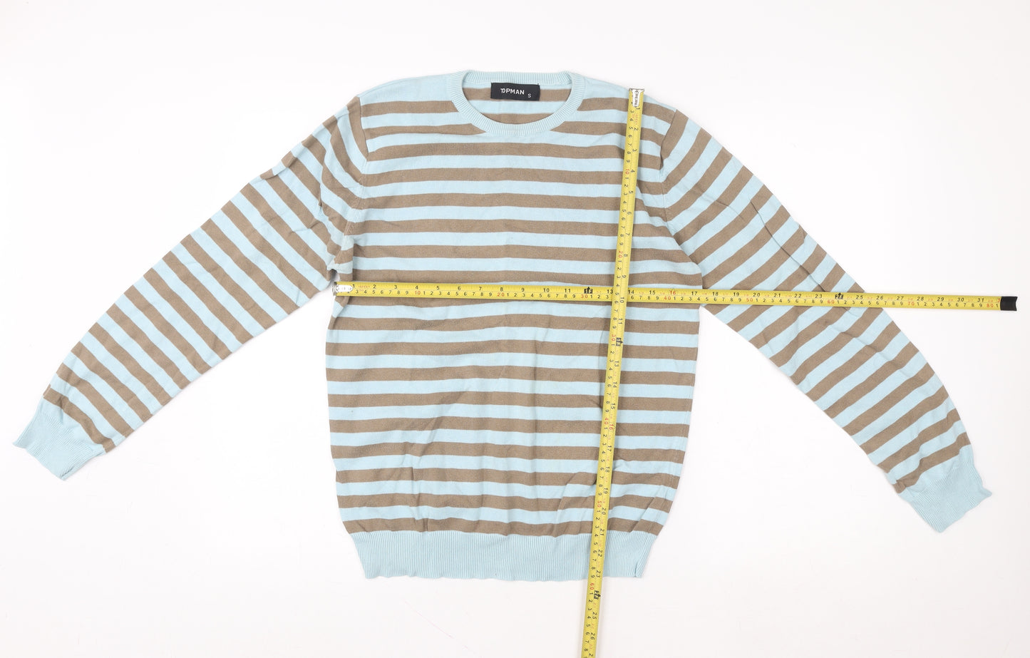 Topman Men's Brown Blue Striped Pullover Sweatshirt Size S