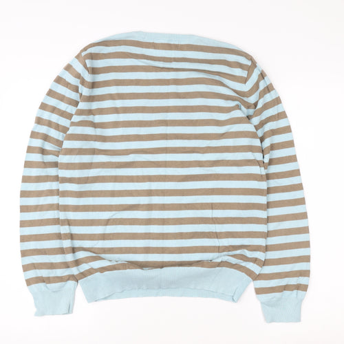 Topman Men's Brown Blue Striped Pullover Sweatshirt Size S