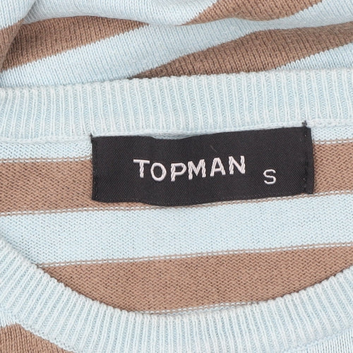 Topman Men's Brown Blue Striped Pullover Sweatshirt Size S