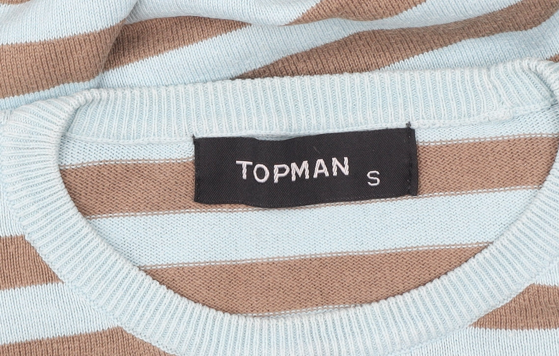 Topman Men's Brown Blue Striped Pullover Sweatshirt Size S