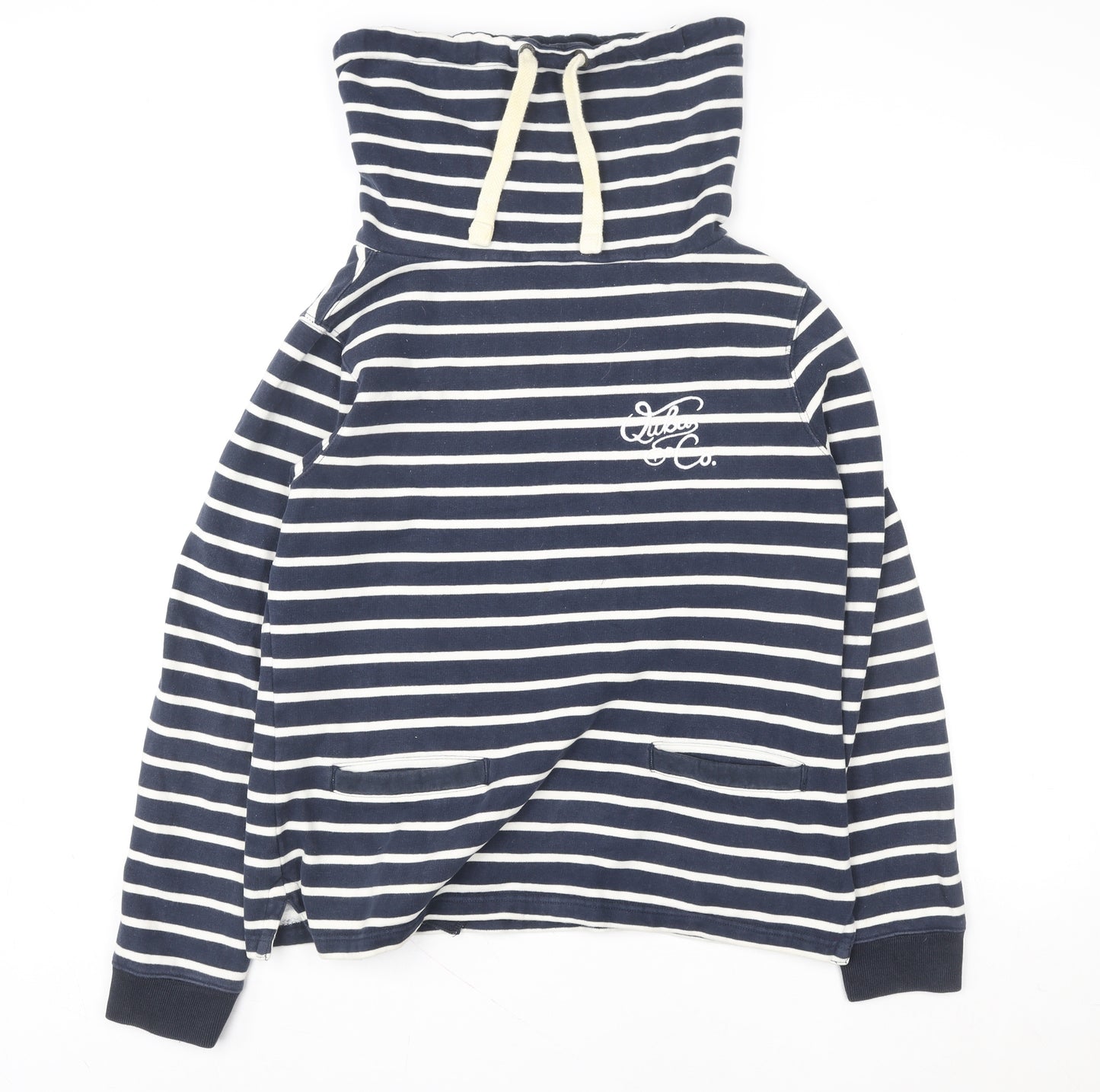 Quba Sails Womens Navy Striped Pullover Hoodie Size 12 Cotton Blend