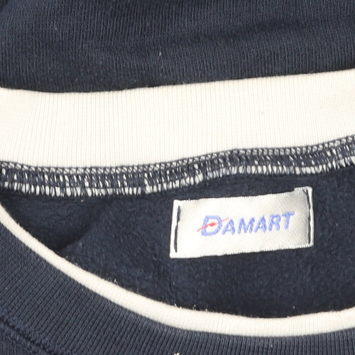 Damart Women's Navy Blue Embroidered Floral Crew Neck Sweatshirt Size L