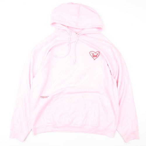boohooMAN Pink Heart Graphic Pullover Hoodie L Unisex Adults