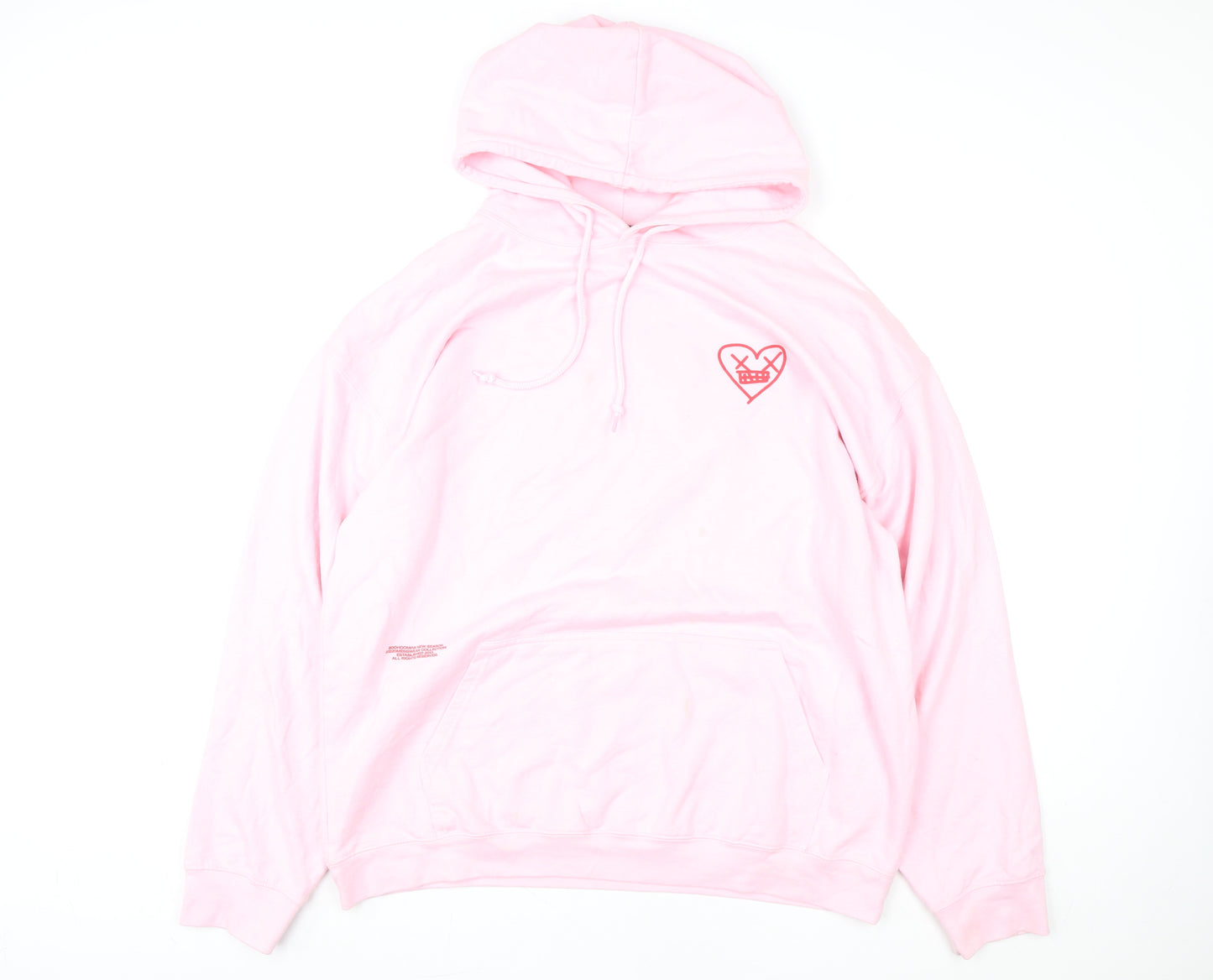 boohooMAN Pink Heart Graphic Pullover Hoodie L Unisex Adults