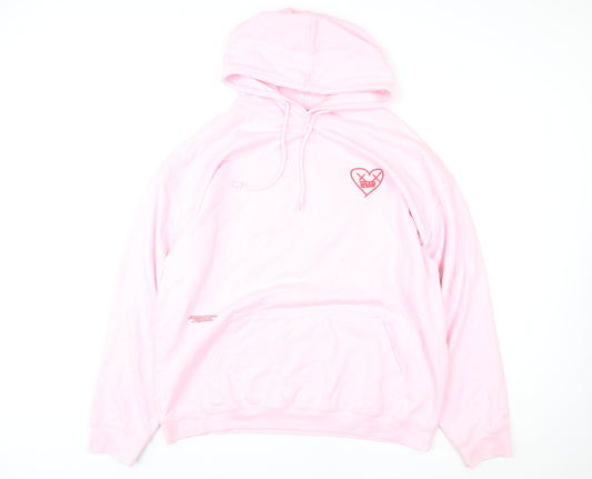 boohooMAN Pink Heart Graphic Pullover Hoodie L Unisex Adults