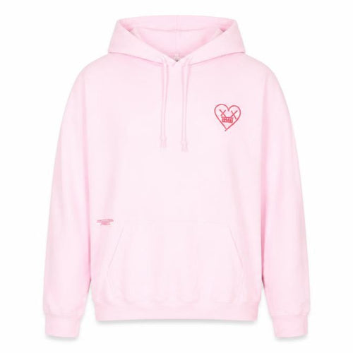 boohooMAN Pink Heart Graphic Pullover Hoodie L Unisex Adults
