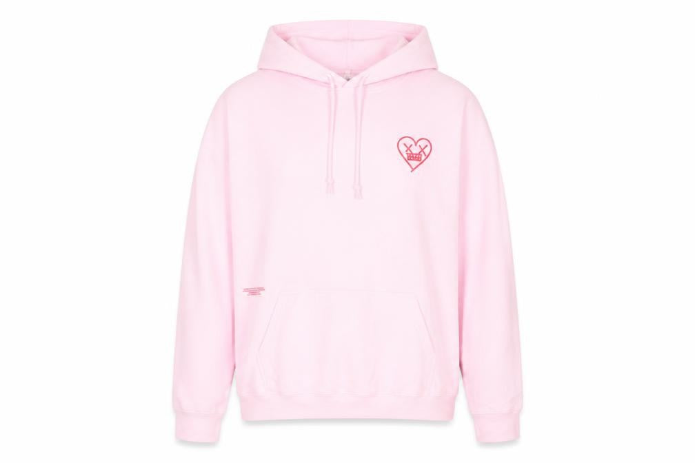 boohooMAN Pink Heart Graphic Pullover Hoodie L Unisex Adults