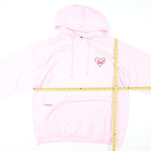 boohooMAN Pink Heart Graphic Pullover Hoodie L Unisex Adults