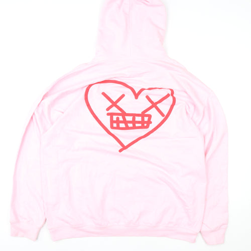 boohooMAN Pink Heart Graphic Pullover Hoodie L Unisex Adults