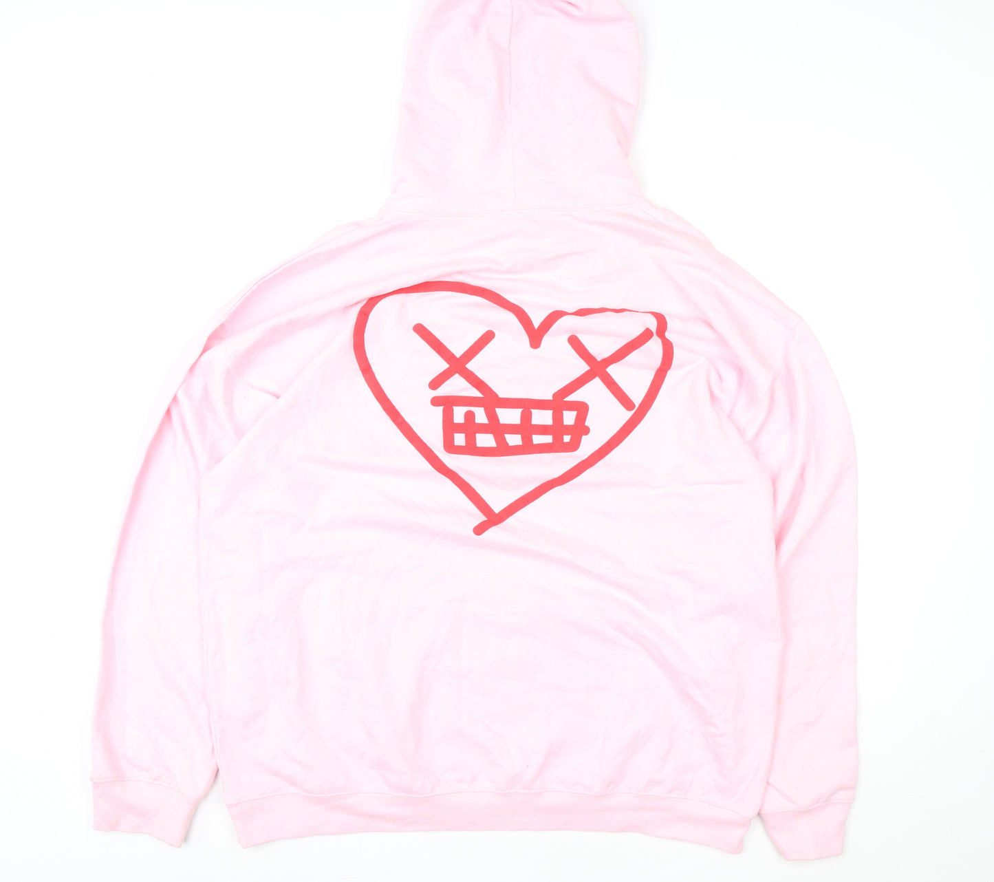 boohooMAN Pink Heart Graphic Pullover Hoodie L Unisex Adults