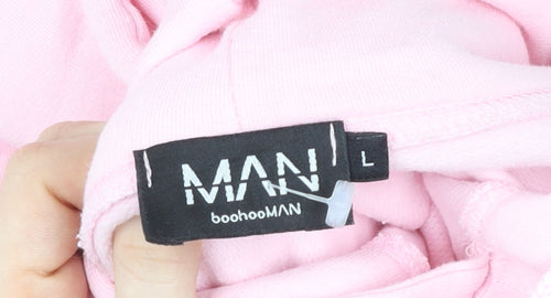 boohooMAN Pink Heart Graphic Pullover Hoodie L Unisex Adults