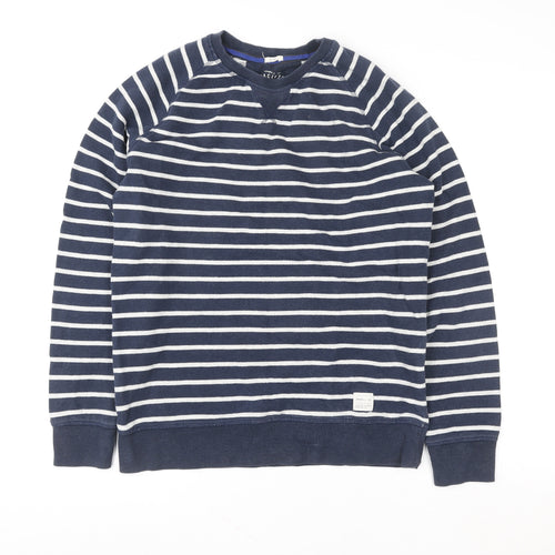 O'Neill Women's Navy Striped Cotton Crew Neck Pullover Sweatshirt M