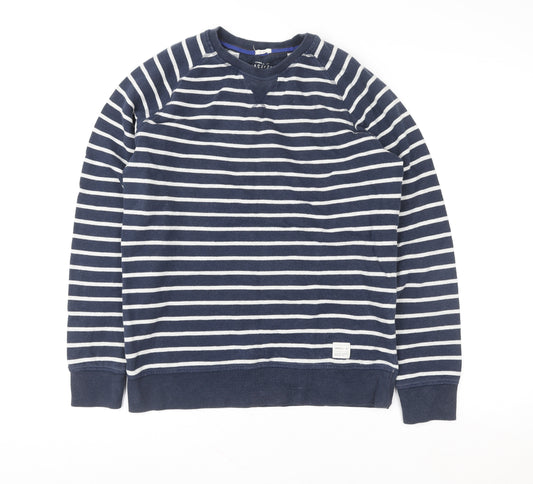 O'Neill Women's Navy Striped Cotton Crew Neck Pullover Sweatshirt M