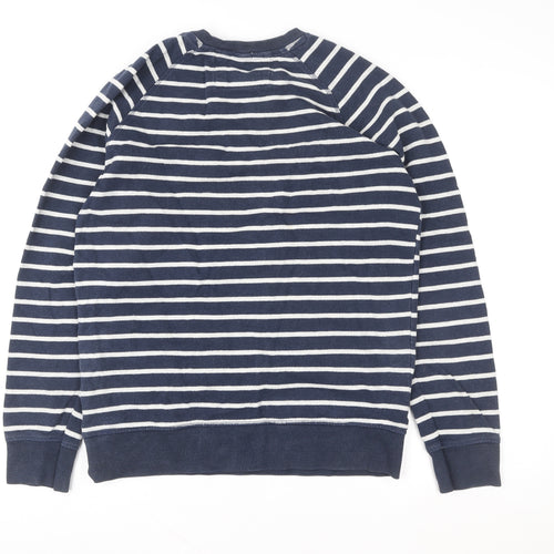 O'Neill Women's Navy Striped Cotton Crew Neck Pullover Sweatshirt M