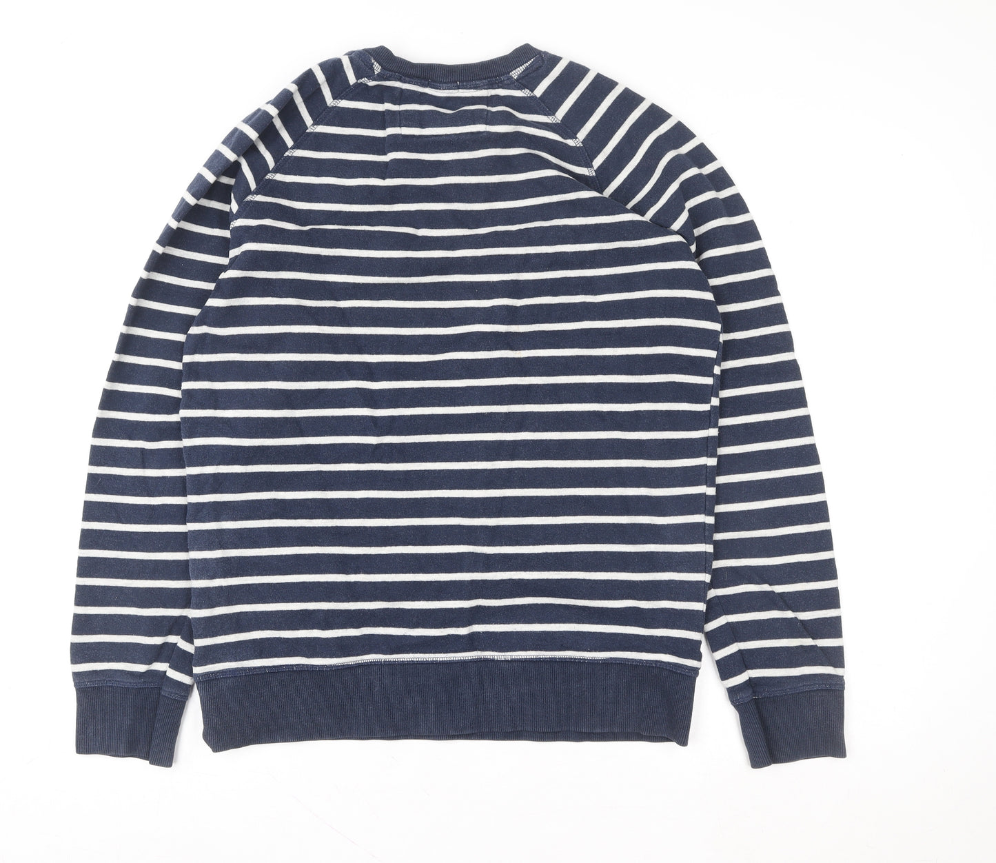 O'Neill Women's Navy Striped Cotton Crew Neck Pullover Sweatshirt M