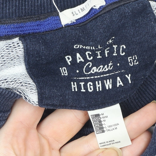O'Neill Women's Navy Striped Cotton Crew Neck Pullover Sweatshirt M